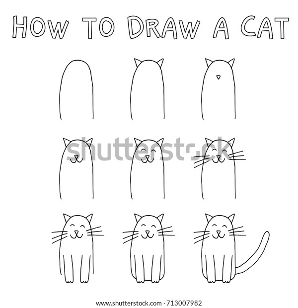 Drawing Tutorial Children How Draw Cat Stock Vector (Royalty Free