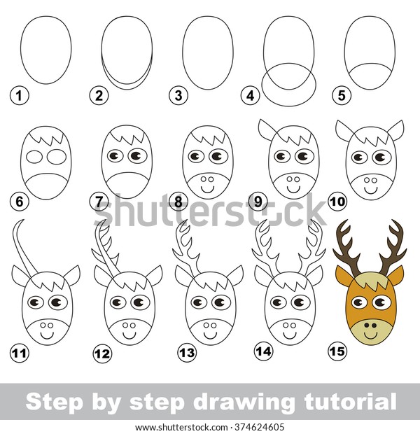 Drawing Tutorial How Draw Deer Head Stock Vector (Royalty Free ...