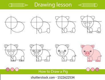 Drawing Tutorial How Draw Pig Step Stock Vector (Royalty Free) 1522622534