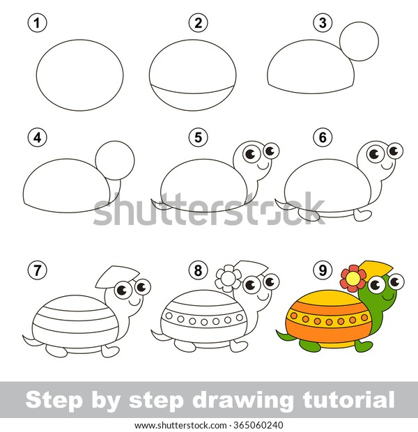 Drawing Tutorial How Draw Turtle Stock Vector (Royalty Free) 365060240