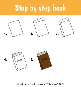 Drawing tutorial for kids. Easy level. Education sheets. How to draw book