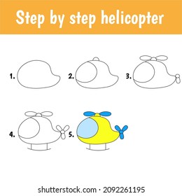 Drawing tutorial for kids. Easy level. Education sheets. How to draw helicopter