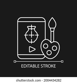 Drawing tutorials white linear icon for dark theme. Art class. E learning for painting. Thin line customizable illustration. Isolated vector contour symbol for night mode. Editable stroke