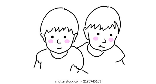 Drawing of twin girls. vector image.
