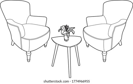 Dos sillones delante de una mesita