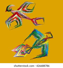 Drawing two birds primitive
Illustration of two birds flying bright primitive style on a yellow background for decoration and design