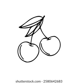 A drawing of two cherries on a branch