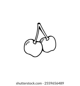 A drawing of two cherries on a white background