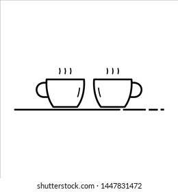Drawing of two coffee cups with steam on white background