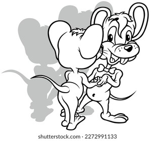 Drawing of a Two Dancing Amorous Mouses - Cartoon Illustration Isolated on White Background, Vector