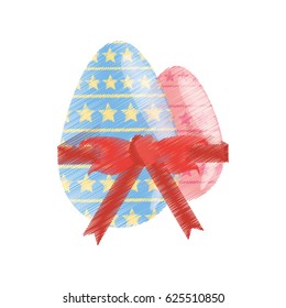 drawing two easter egg wrapped red ribbon