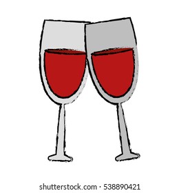 drawing two glass red wine drink