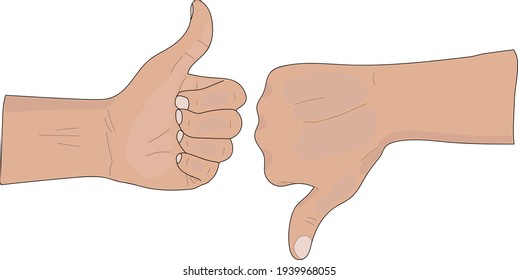 Drawing of two hands one with the thumb up and the other with the thumb down