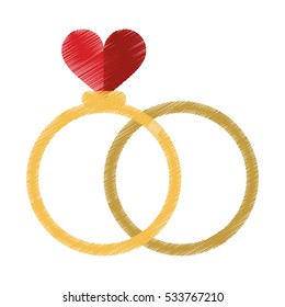 drawing two romance rings love heart wedding symbol