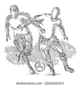 Dibujo de dos futbolistas corriendo para atrapar la pelota