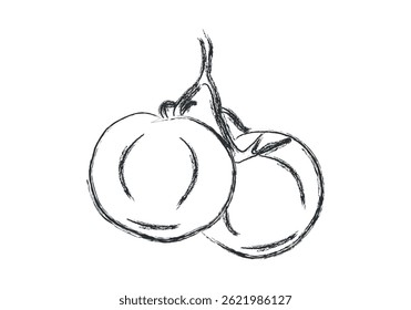 Drawing of two tomatoes made with a black brush stroke