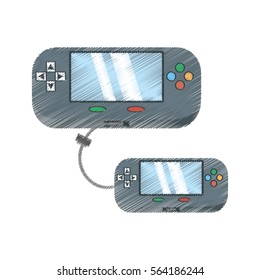 drawing two video gamepad portable technology connection vector illustration eps 10