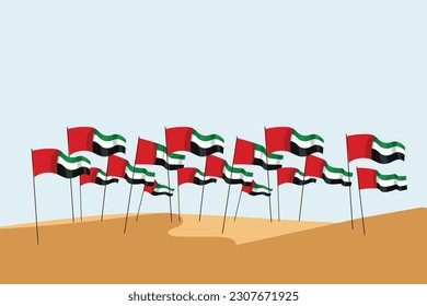 Drawing of UAE Flag with desert background 
