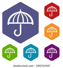 Drawing umbrella icons vector colorful hexahedron set collection isolated on white