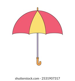 a drawing of an umbrella with a yellow and red stripe.