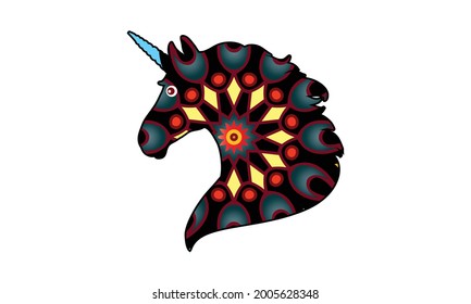 Drawing unicorn zen tangle style for coloring book, tattoo, shirt design, logo, sign. stylized illustration of horse unicorn in tangle doodle style