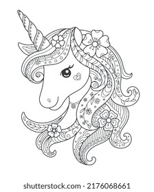 Drawing Unicorn Zentangle Style Coloring Page Stock Vector (Royalty ...