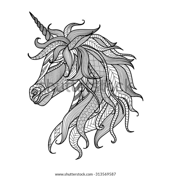 Drawing Unicorn Zentangle Style Coloring Book Stock Vector (Royalty ...