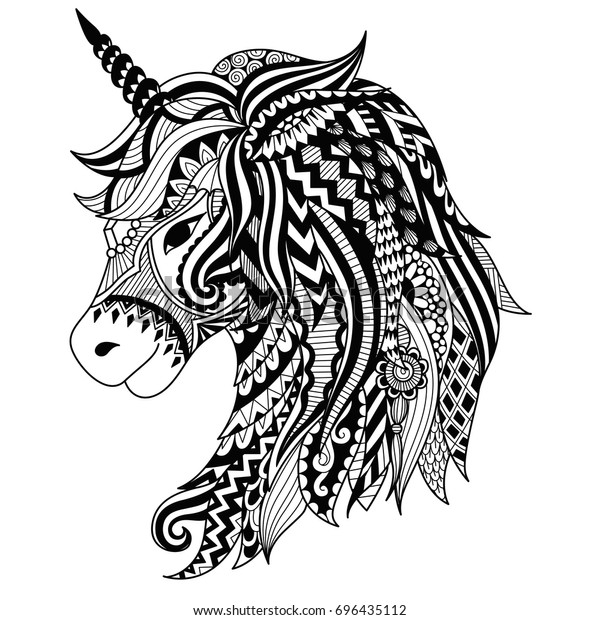 Drawing Unicorn Zentangle Style Coloring Book Stock Vector (Royalty ...