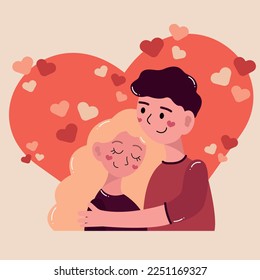 Drawing for valentine's day.Cute couple in love. Love tenderness and romantic feelings concept.Young loving smiling couple boy and girl