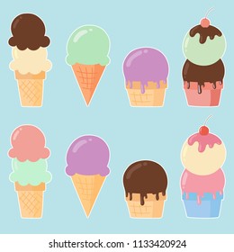 A Drawing of Various Flavores and Types of Ice Cream