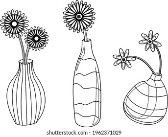 Drawing vase flower cartoon vector illustration. isolated background