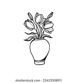 A drawing of a vase with flowers in it