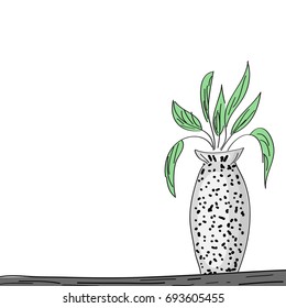 Drawing of a vase with green plant