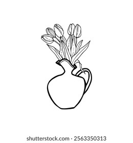 A drawing of a vase with tulips in it