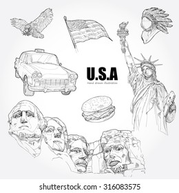 Drawing vector Collection Of USA Symbols