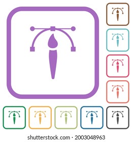 Drawing vector curve with brush tool simple icons in color rounded square frames on white background