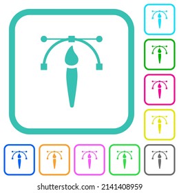Drawing vector curve with brush tool vivid colored flat icons in curved borders on white background