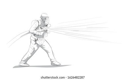 drawing vector firemen on duty with water splash