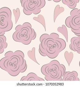 Drawing vector graphics with floral pattern with hearts. Seamless background. Floral flower natural design. Graphic, sketch drawing. Rose. Hearts