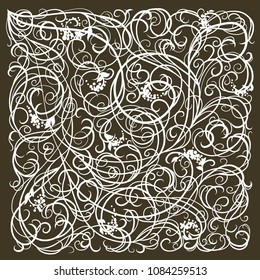 Drawing vector graphics with floral pattern for design. Floral flower natural design. Graphic, sketch drawing. square, card, invitation, scarf, shawl, pareo, fabric,

