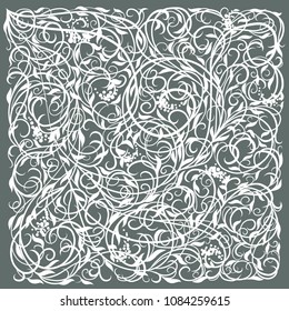 Drawing vector graphics with floral pattern for design. Floral flower natural design. Graphic, sketch drawing. square, card, invitation, scarf, shawl, pareo, fabric,

