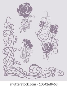 Drawing vector graphics with floral pattern for design. Floral  natural design. wedding, love, invitation, rose, set