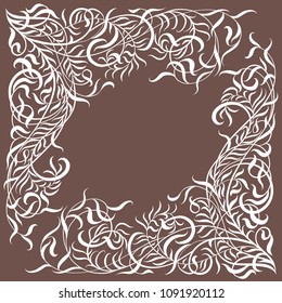 Drawing vector graphics with floral pattern for design. Floral flower natural design. Graphic, sketch drawing.  
square, card, invitation, scarf, shawl, fabric,
