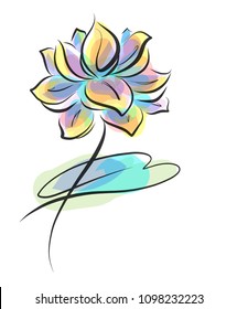 Drawing vector graphics with floral pattern for design. Floral flower natural design. Graphic, sketch drawing. lily, Religion, symbol, lotus, water lily, lily, Buddhism, Buddha, Hinduismlogotype