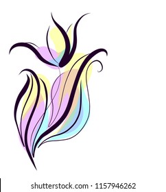 Drawing vector graphics with floral pattern for design. Floral flower natural design. Graphic, sketch drawing. lily, tulip. logotype

