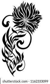 Drawing vector graphics with floral pattern for design. Floral flower natural design. Graphic, sketch drawing. chrysanthemum, tattoo, ink, logotype
