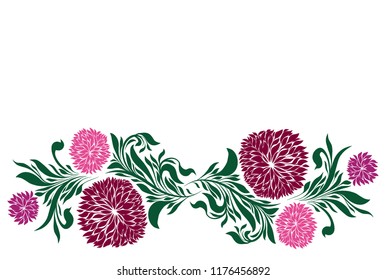 Drawing vector graphics with floral pattern for design. Floral flower natural design. Graphic, sketch drawing. chrysanthemum, tattoo, ink, logotype