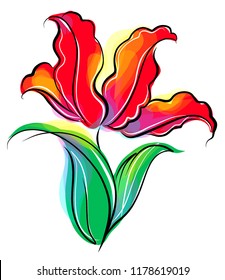 Drawing vector graphics with floral pattern for design. Floral flower natural design. Graphic, sketch drawing. lily, tulip. logotype

