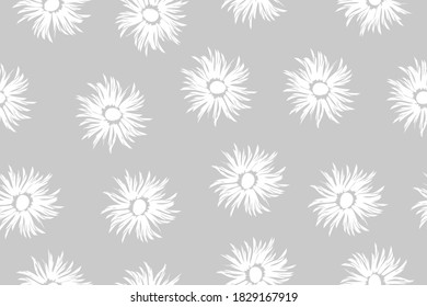 Drawing vector graphics with a floral pattern for design. Abstract white flower natural design isolated on gray background