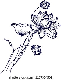 Drawing vector graphics with floral pattern for design. Floral flower natural design. Graphic, sketch drawing.